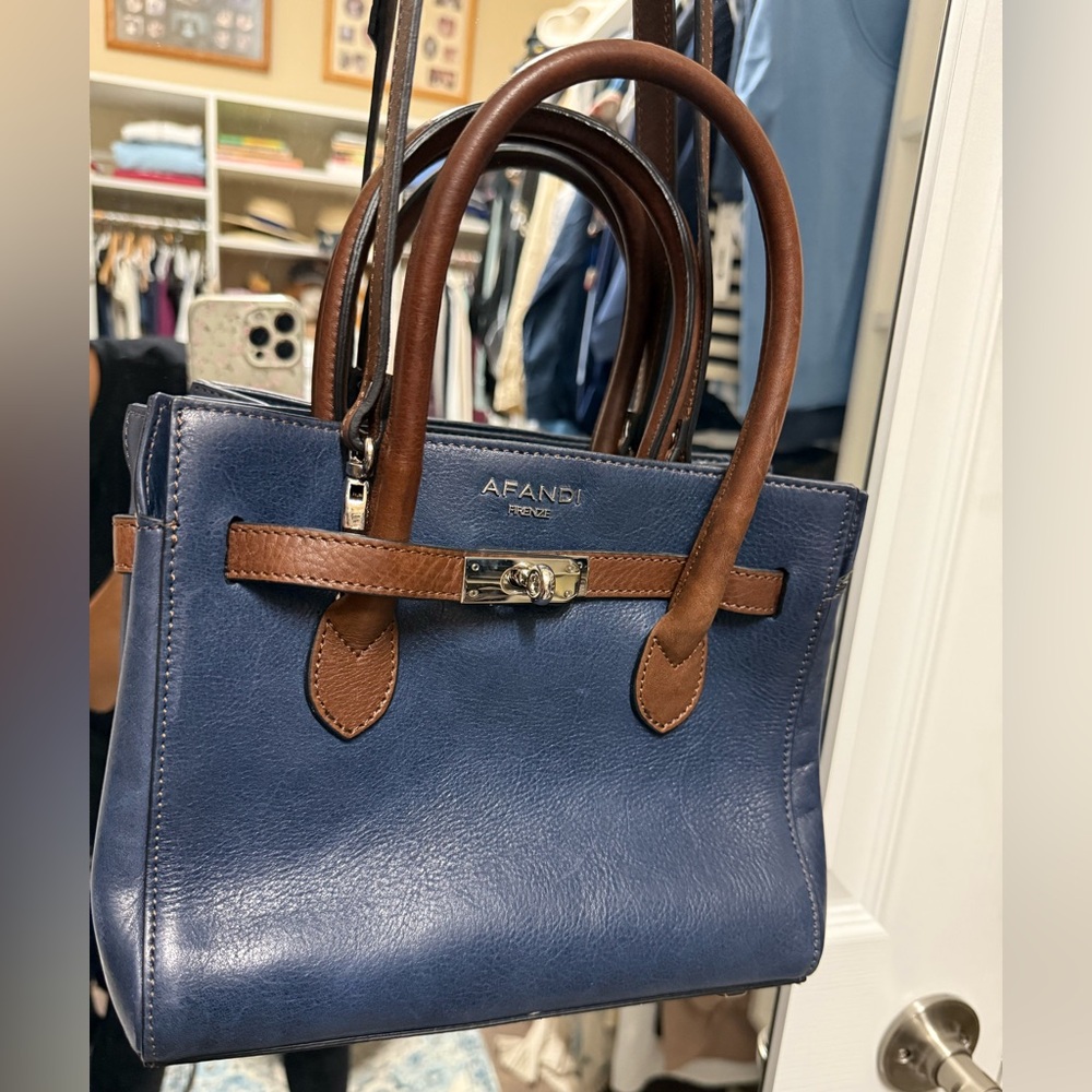 Blue and Brown Leather Satchel